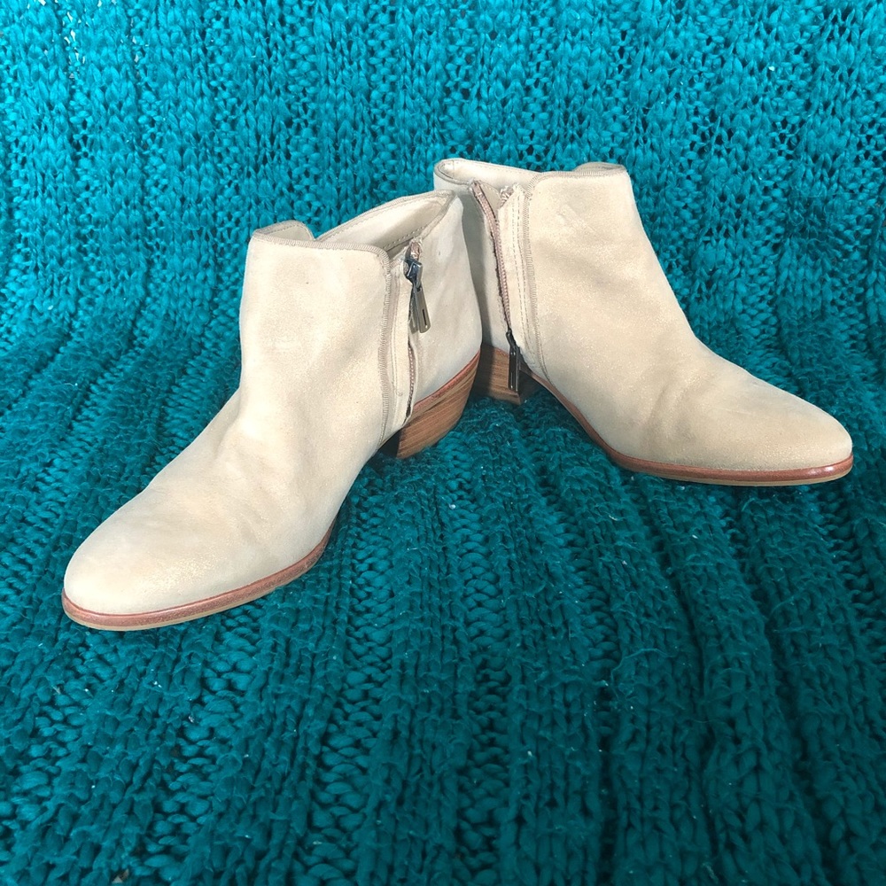 Sam Edelman Petty Shimmer Tan Gold Suede Booties